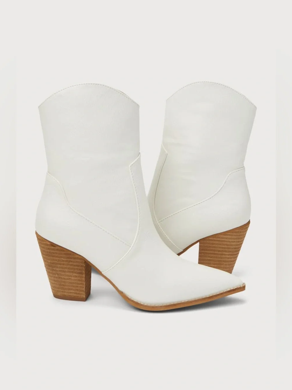 BEAST FASHION White Western-Inspired Block Heel Ankle Boots - Picture 2 of 5